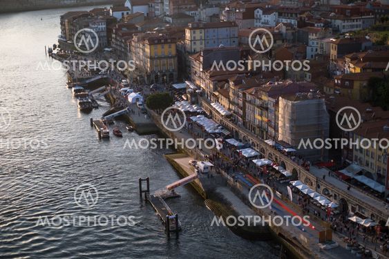 Top view of Ribeira at Douro river.