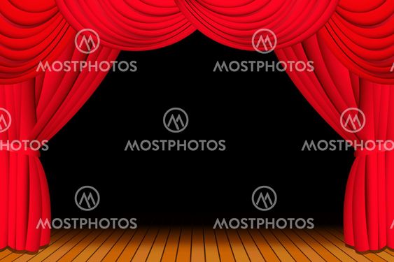 Stage with opened red curtain