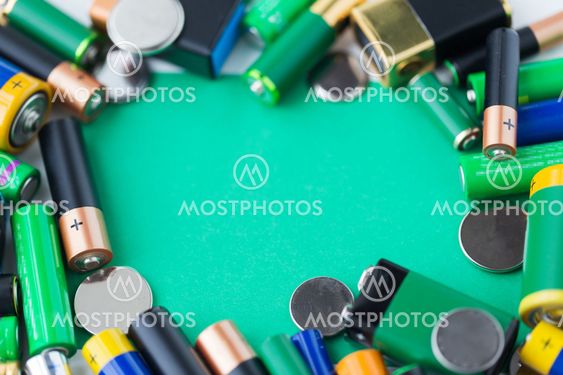 close up of green alkaline batteries