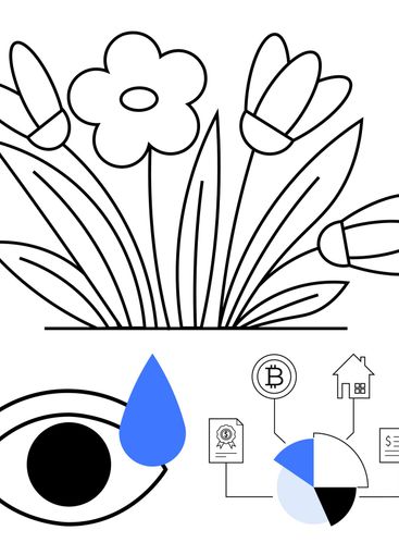 Eye shedding a drop near blooming flowers and charts...