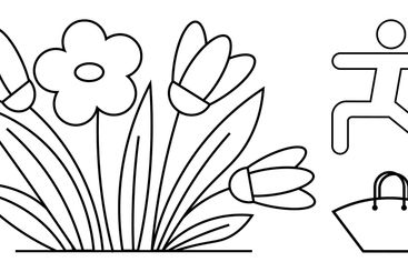 Minimalist Line Art with Flower Bouquet, Running Figure,...