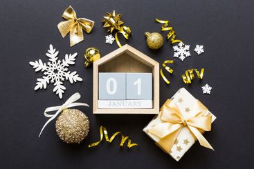 Christmas calendar 1 january. Christmas gift, fir...