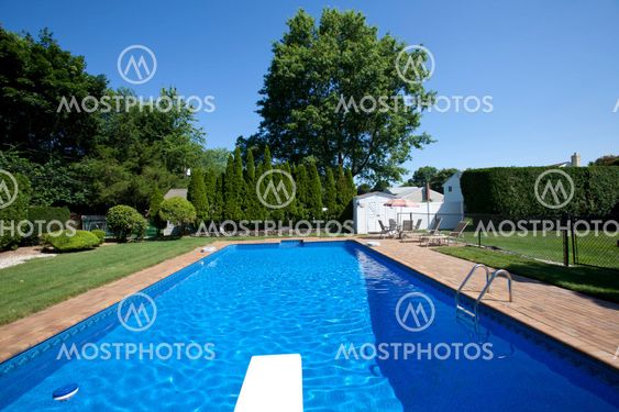 clear blue sky and pool.