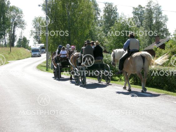 Horseman and wagons