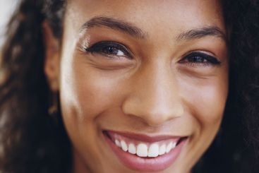 Closeup, woman and portrait with smile for dental care,...