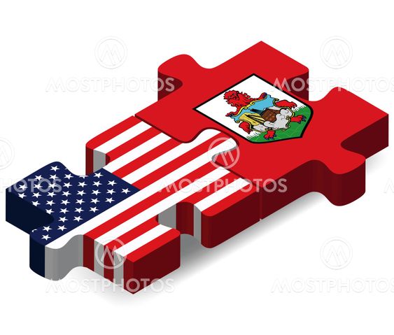 USA and Bermuda Flags in puzzle