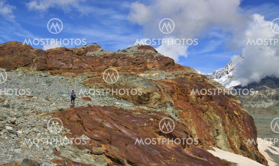 view of tourist trail near the Matterhorn in the Swiss Alps
