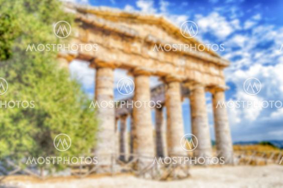 Defocused background with the greek temple of Segesta,...