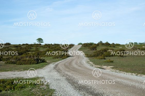 Winding gravel road through a landscape with lots of...