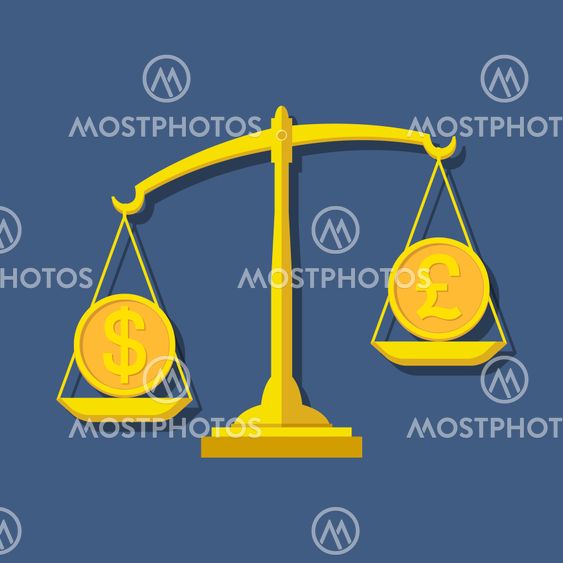 Scales with Dollar and Pound Sterling symbols. Foreign exchange