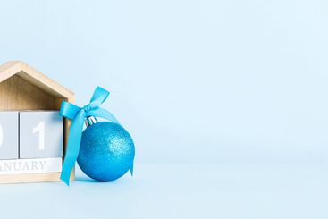 1 january. Christmas composition on colored background...