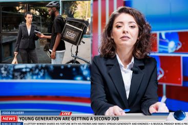 Newscast about food delivery occupation