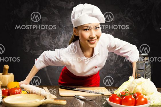 Portrait Asian woman cooks