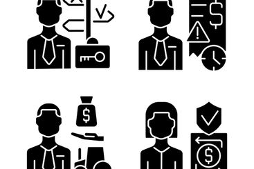 Financial occupation black glyph icons set on white space