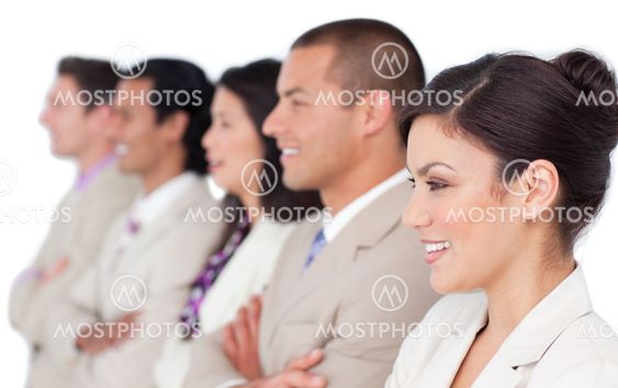 Multi-ethnic business team standing in a line