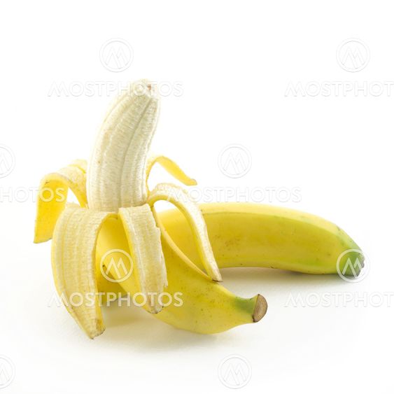 Open banana isolated on white background