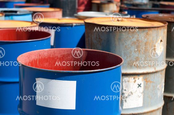 Old colored barrels for oil products