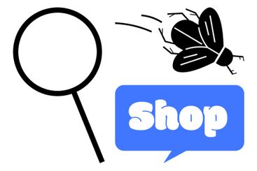 Search Magnifying Glass with Shopping Text and Flying...