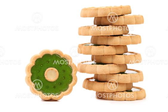 Stack of biscuit with kiwi jam.