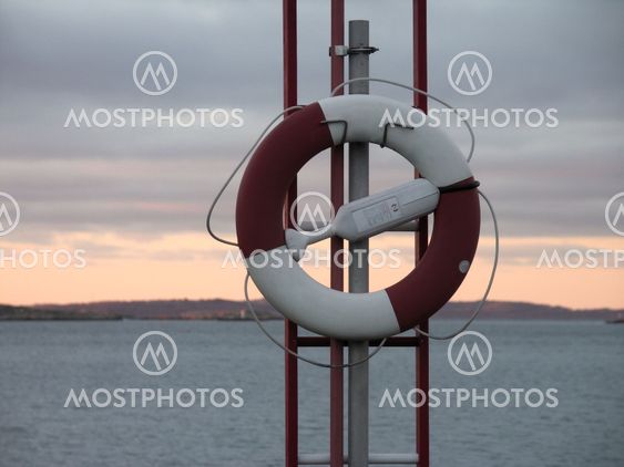 Lifebuoy with the sea as background