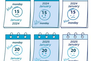 Calendar pages with Blue Monday date in January 2024,...