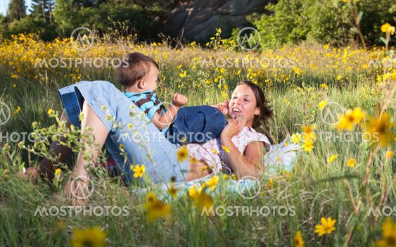 Mother playing with her son