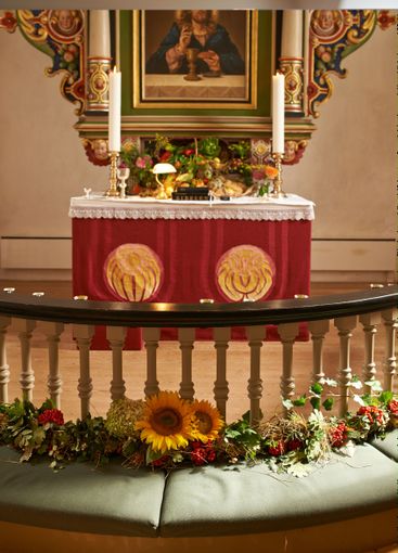 Christian, shrine or altar in church for religion,...