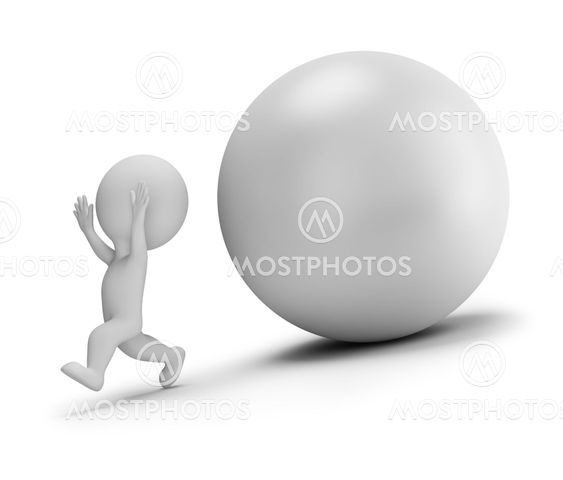 3d small people - runs away from the rolling ball