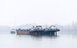 Anchored tankers during the winter period on the Danube...