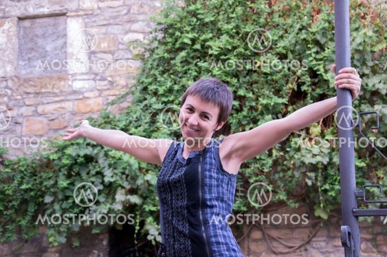 Carol happy in Ainsa (Spain)