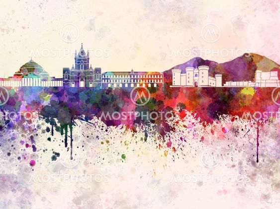 Naples skyline in watercolor background
