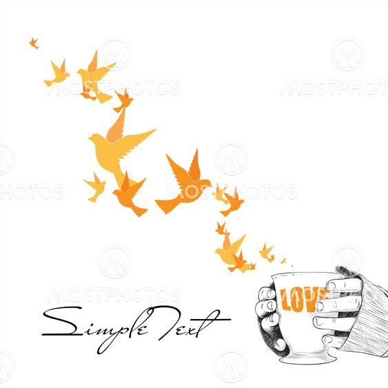 Abstract vector illustration of tea cup and birds.