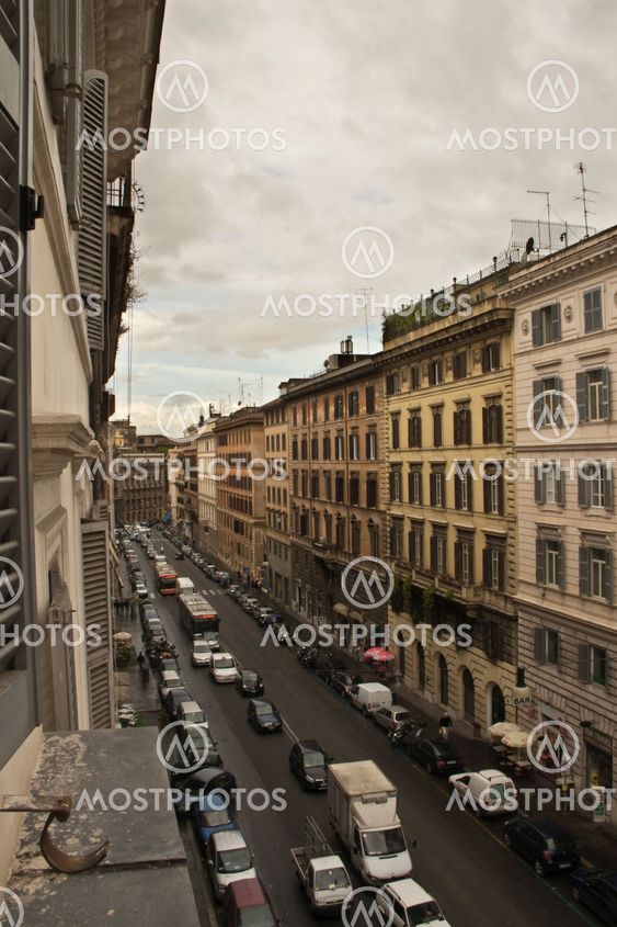 Via Cavour view through the window. Rome