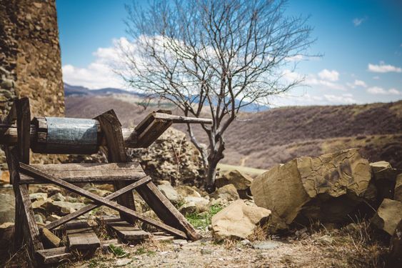 Old wooden village well