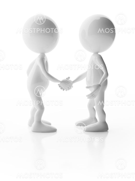 3D glossy characters shaking hands