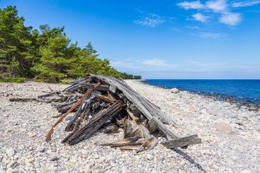 Historical shipwreck on the Baltic Sea coast on the...