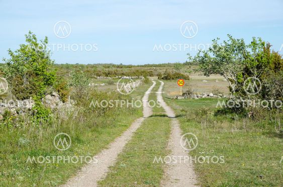 Rural tracks with speed limit road sign