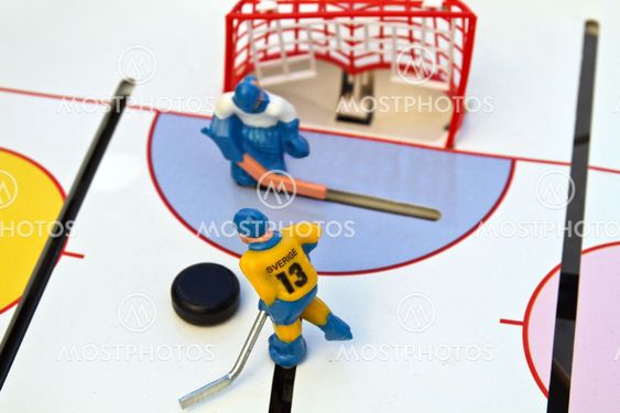 Table hockey game in progress