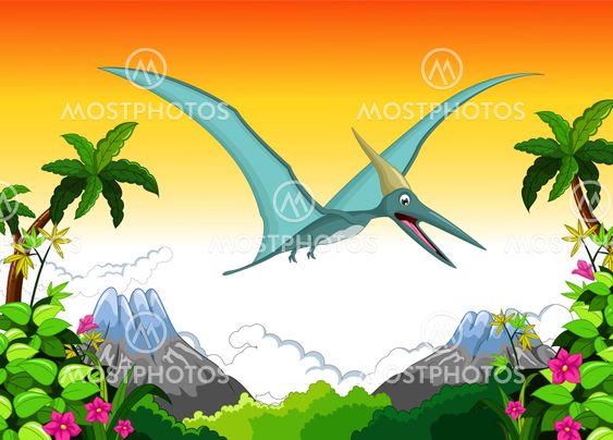 Happy pterodactyl cartoon flying