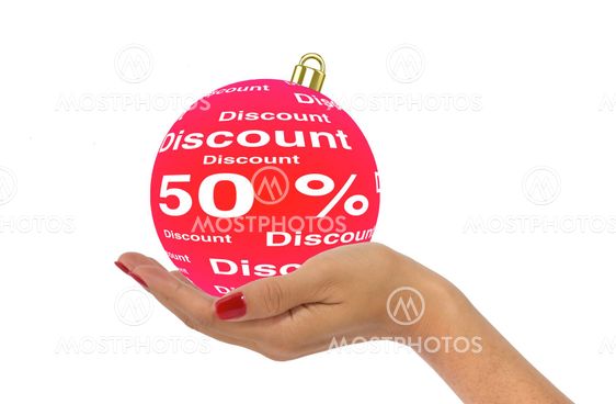 Hand holds 50 percent discount bauble