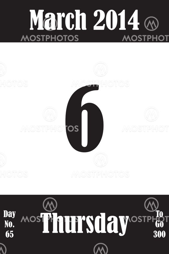 06 March 2014 Calendar Page with number of the day and...