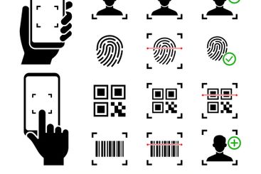 Smartphone scan qr code, find friend, barcode icon