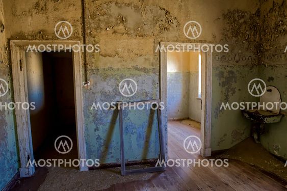 interior of an old house in kolmanskop's ghost town namibia africa