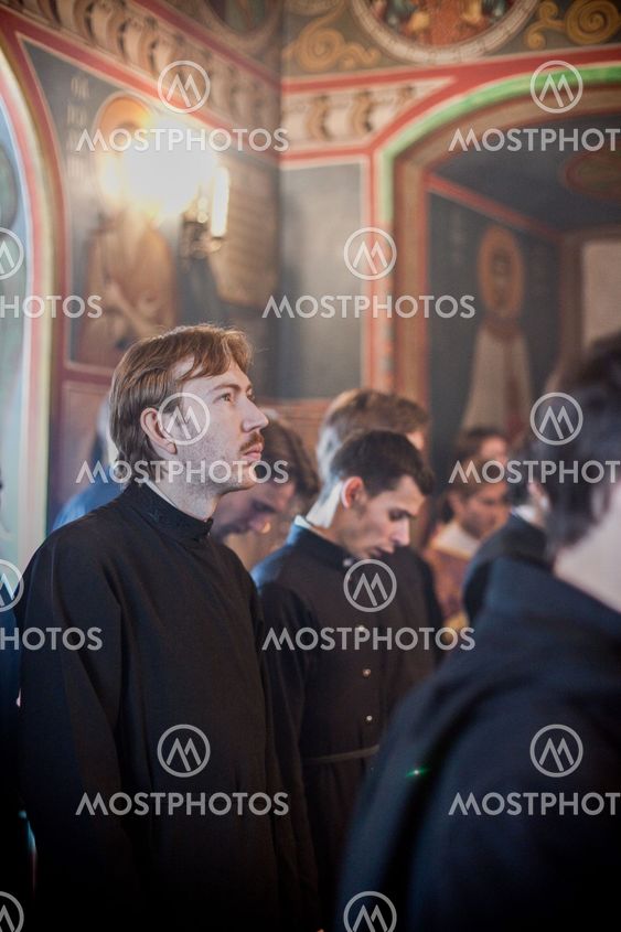 MOSCOW - MARCH 14: Orthodox liturgy with bishop Mercury in High Monastery of St Peter in Moscow on March 14, 2010 in Moscow