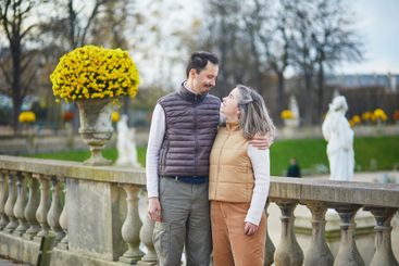 Happy romantic couple spending time together on a fall...