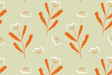 Autumn vibes pattern, orange twigs with white berry, on...