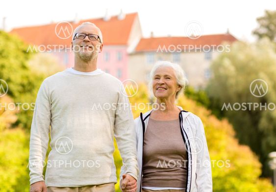 senior couple in city park