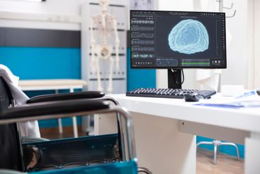 Brain scan display on computer monitor