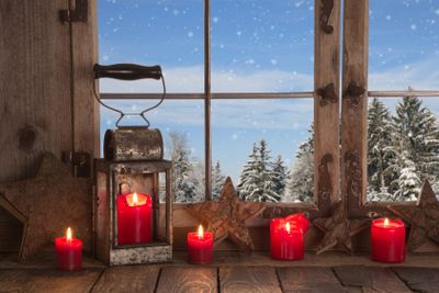 Country Christmas decoration: wooden window decorated...
