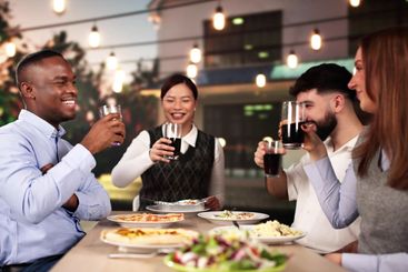 Group Of People And Dinner Party Celebration